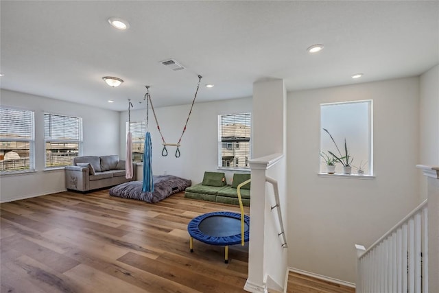 workout area with hardwood / wood-style floors and a wealth of natural light