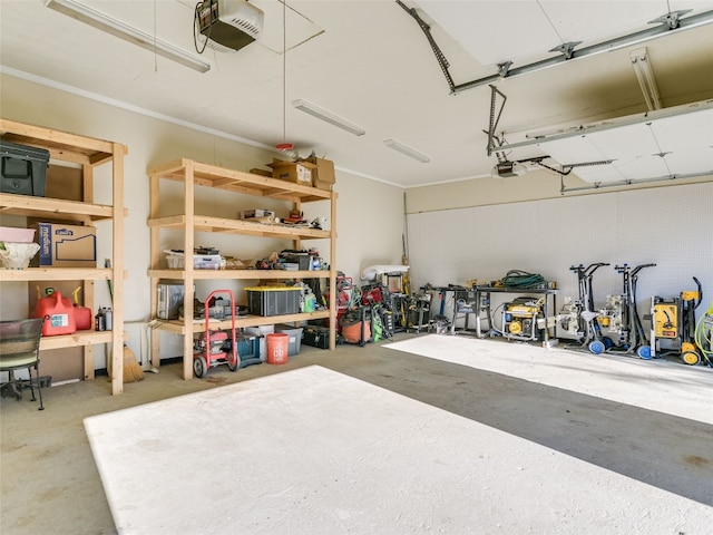 garage with a garage door opener