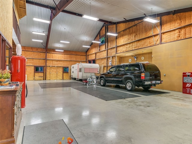 garage with metal wall