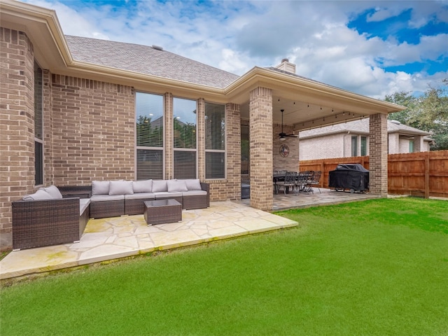 view of patio featuring an outdoor living space and area for grilling