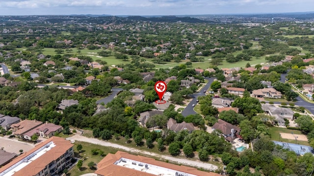 bird's eye view featuring golf course view and a residential view