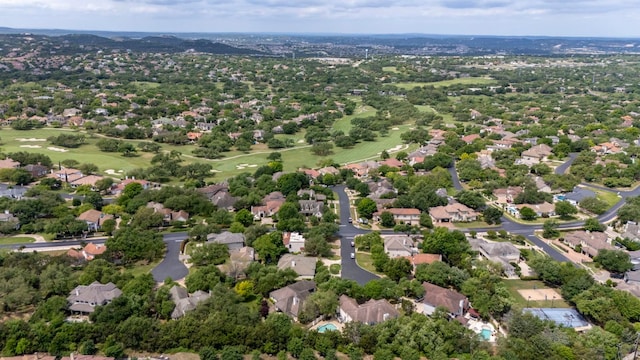 aerial view featuring a residential view and golf course view