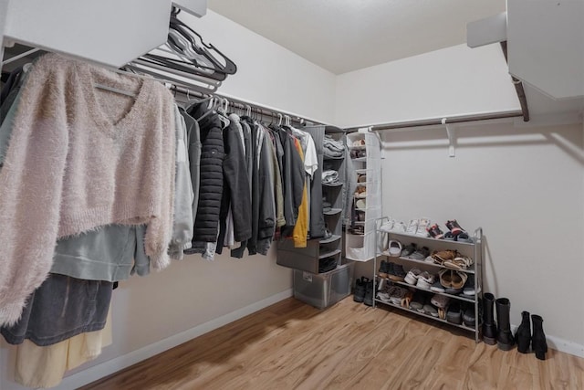 spacious closet with hardwood / wood-style flooring