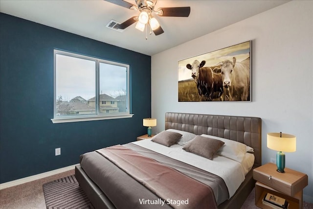 bedroom with carpet and ceiling fan