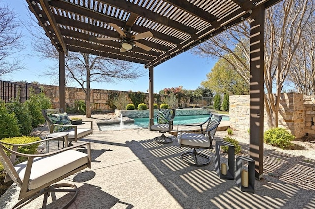 208 Wester Ross Ln, Austin, TX 78738 - view of patio / terrace featuring a fenced backyard, a fenced in pool, a pergola, and ceiling fan