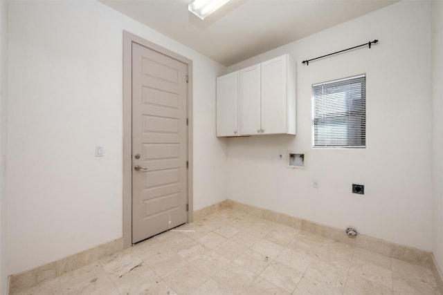 laundry room featuring washer hookup, cabinets, hookup for a gas dryer, and hookup for an electric dryer