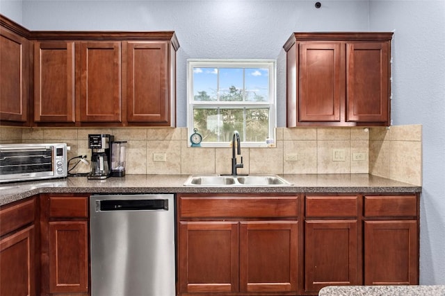 kitchen with sink, decorative backsplash, and dishwasher