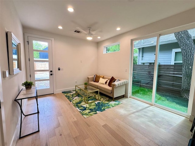 1708 Canterbury St Unit 2, Austin, TX 78702 - living area with plenty of natural light, light wood finished floors, recessed lighting, baseboards, and a ceiling fan