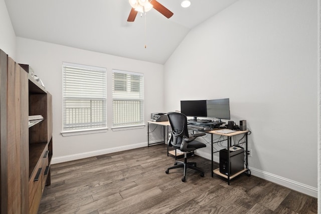 513 Elworth Path, Lakeway, TX 78738 - office space featuring ceiling fan, vaulted ceiling, and wood finished floors