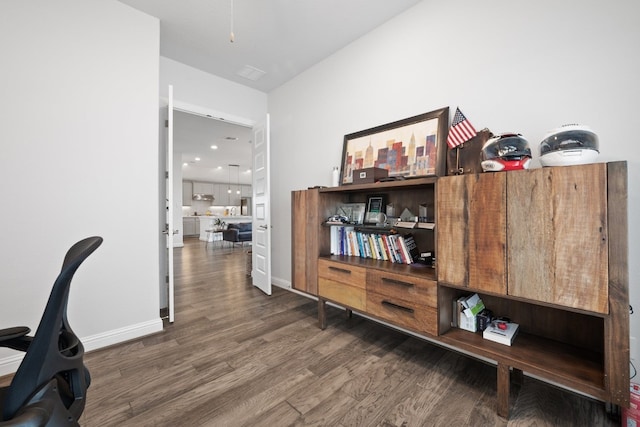 office space featuring dark wood-type flooring