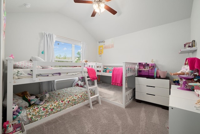 513 Elworth Path, Lakeway, TX 78738 - bedroom featuring lofted ceiling, carpet floors, and ceiling fan