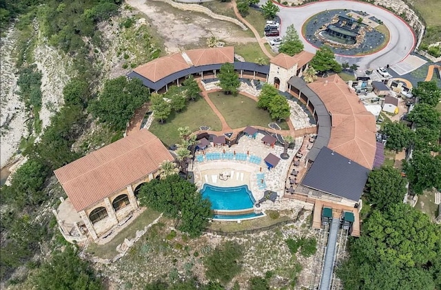 513 Elworth Path, Lakeway, TX 78738 - aerial overview of property's location featuring a pool area