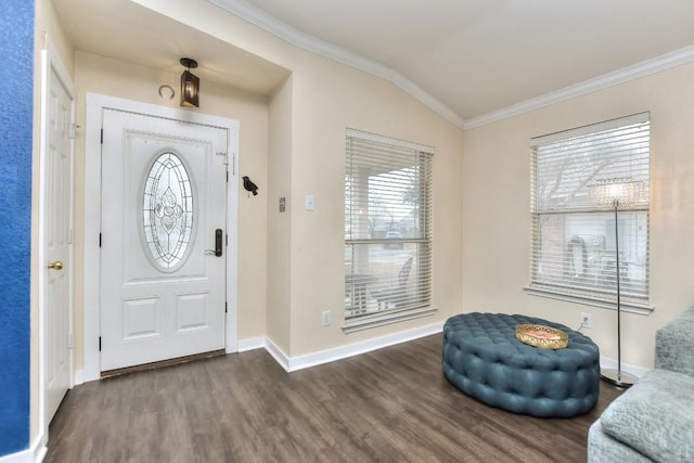2718 Summerwalk Pl, Round Rock, TX 78665 - entryway with ornamental molding, wood finished floors, and vaulted ceiling