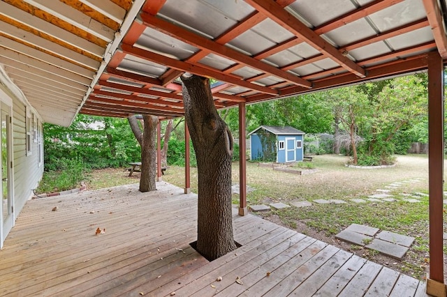 deck with a shed