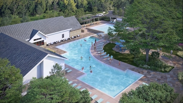1420 Fm 967, Buda, TX 78610 - aerial view of property and surrounding area featuring a pool area and a forest