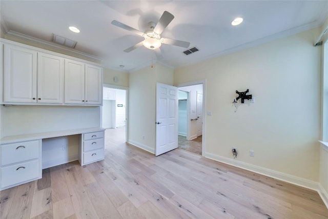 3701 Copper Ridge Ct, Austin, TX 78734 - unfurnished office featuring ornamental molding, ceiling fan, light wood-type flooring, and recessed lighting