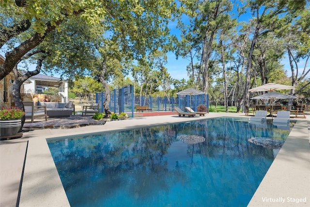 3701 Copper Ridge Ct, Austin, TX 78734 - swimming pool with outdoor lounge area, fence, and a patio