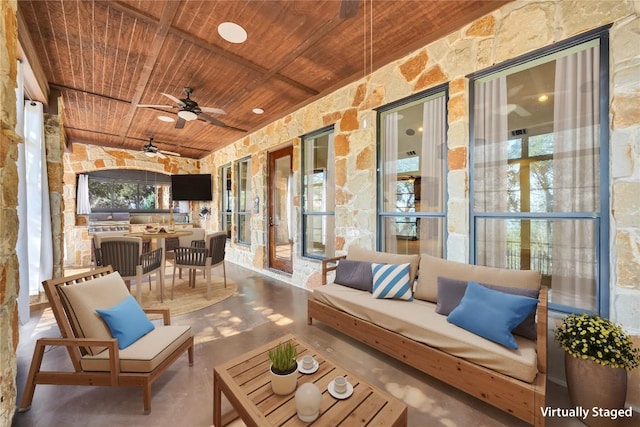 3701 Copper Ridge Ct, Austin, TX 78734 - view of patio featuring outdoor lounge area, an outdoor kitchen, area for grilling, and ceiling fan