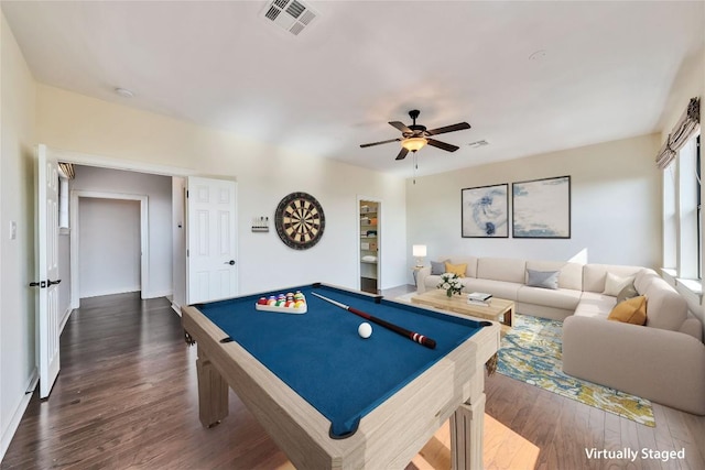 3701 Copper Ridge Ct, Austin, TX 78734 - rec room with dark wood-type flooring, billiards, and a ceiling fan