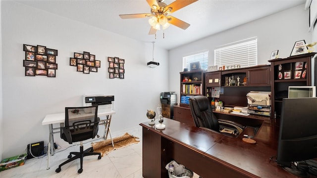 office space with ceiling fan