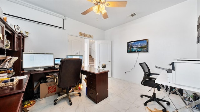 home office featuring ceiling fan