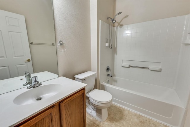 full bathroom featuring vanity, tile patterned flooring, bathing tub / shower combination, and toilet