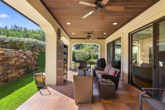 view of patio / terrace featuring an outdoor hangout area and ceiling fan