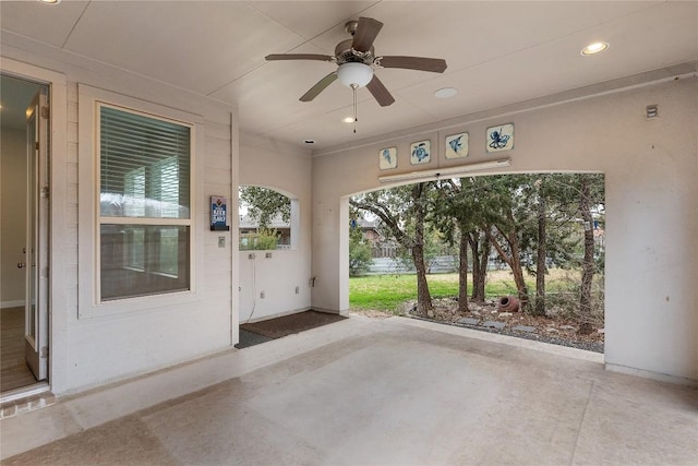 view of patio with ceiling fan