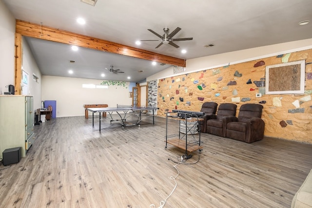 1000 Ledbetter St, Round Rock, TX 78681 - rec room with ceiling fan, wood finished floors, and recessed lighting