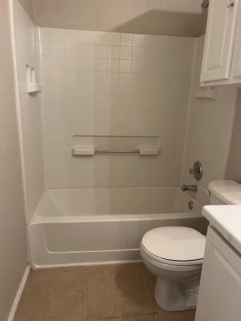 full bathroom with vanity,  shower combination, tile patterned floors, and toilet