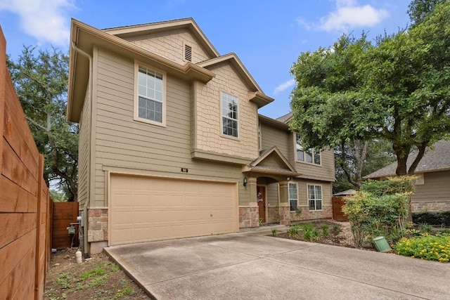 view of front of property with a garage