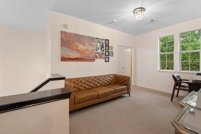 living room with light carpet