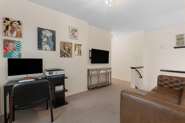 home office featuring light colored carpet