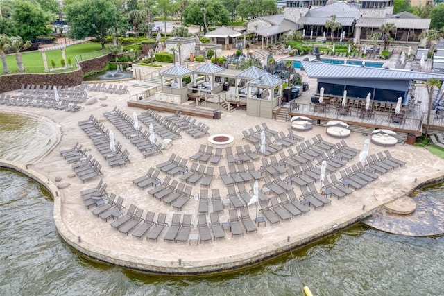 view of community featuring a gazebo and a water view