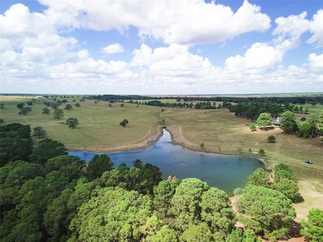 aerial view featuring a rural view and a water view