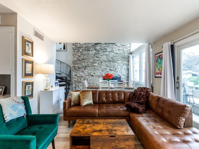 living room with light wood-type flooring