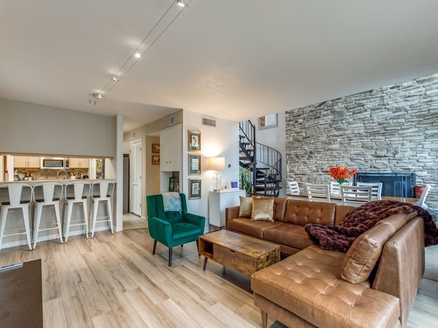 living room with light wood-type flooring