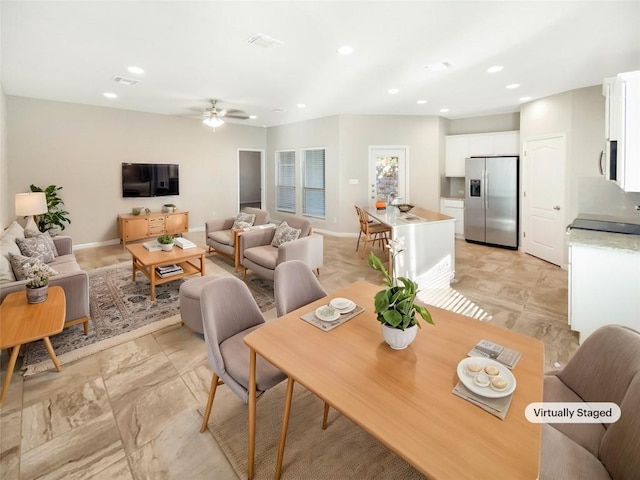 living room with ceiling fan