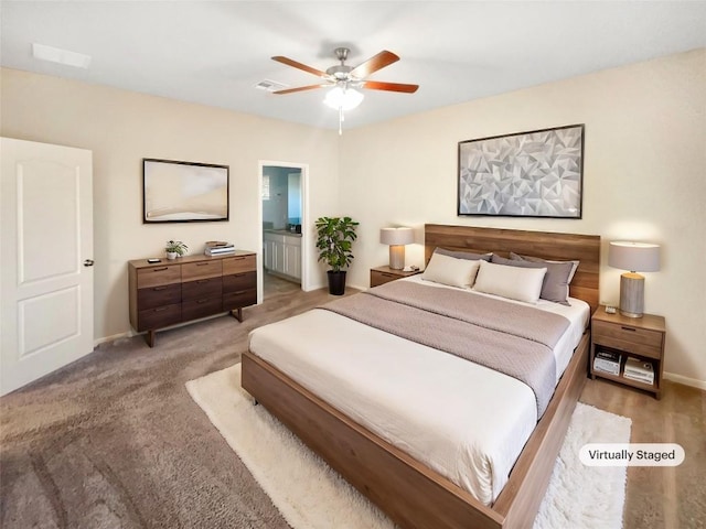 116 San View Dr, Georgetown, TX 78628 - bedroom featuring a ceiling fan and connected bathroom