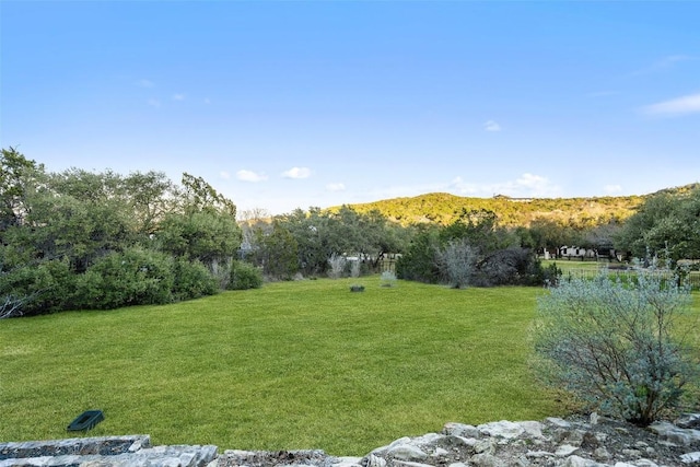 view of yard with a mountain view