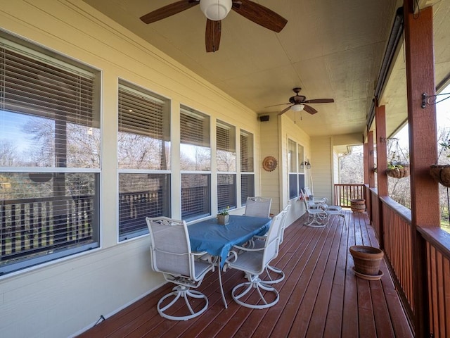 wooden terrace with ceiling fan
