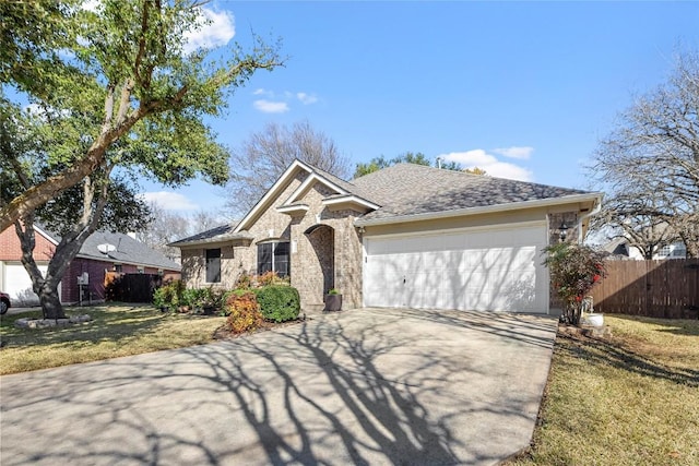 single story home featuring a garage and a front yard