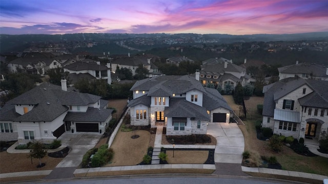 view of aerial view at dusk