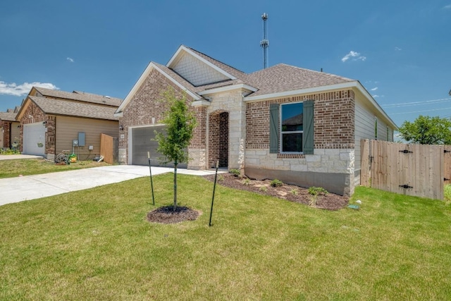 19216 Lady Bird Johnson St, Manor, TX 78653 - view of front of property featuring a garage, brick siding, concrete driveway, and roof with shingles