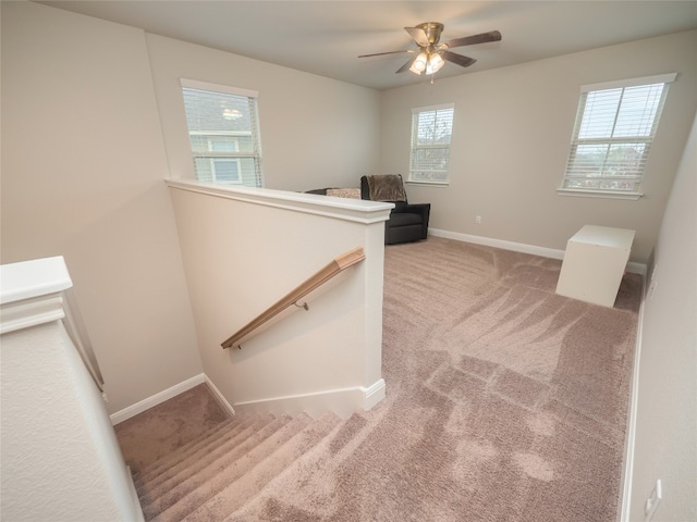 237 Andele Way, Liberty Hill, TX 78642 - stairs featuring carpet, baseboards, and a ceiling fan