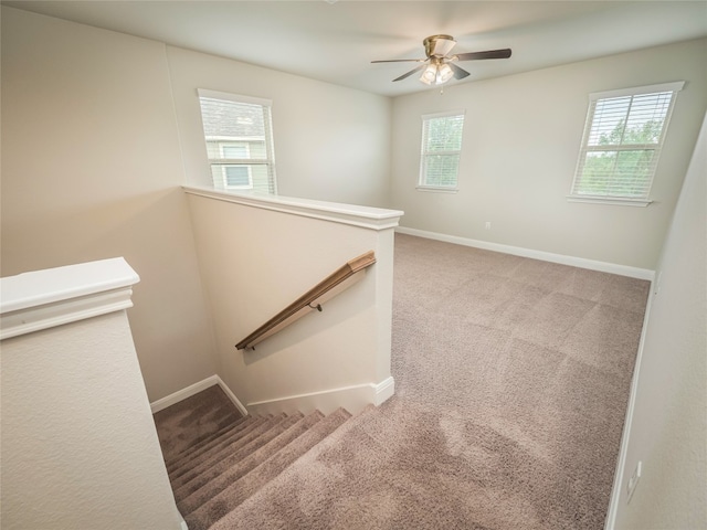 237 Andele Way, Liberty Hill, TX 78642 - staircase with carpet flooring and ceiling fan