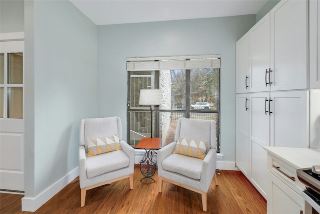 living area with light hardwood / wood-style flooring