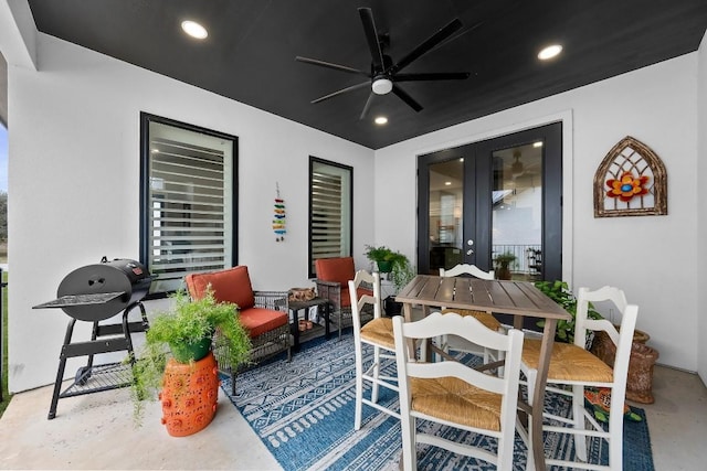 view of patio / terrace with a grill, an outdoor hangout area, and ceiling fan