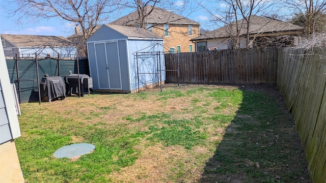 view of yard featuring a shed