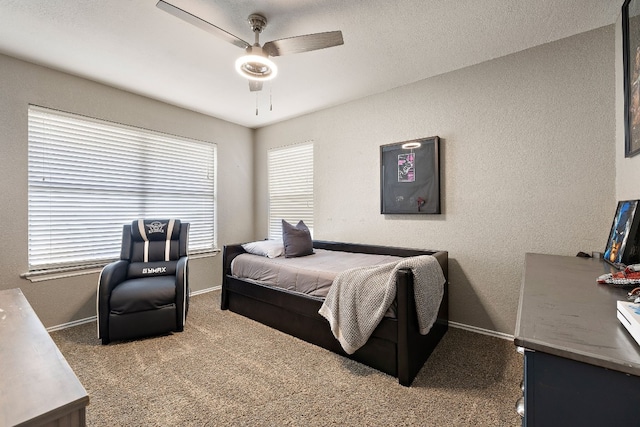 bedroom with carpet flooring and ceiling fan